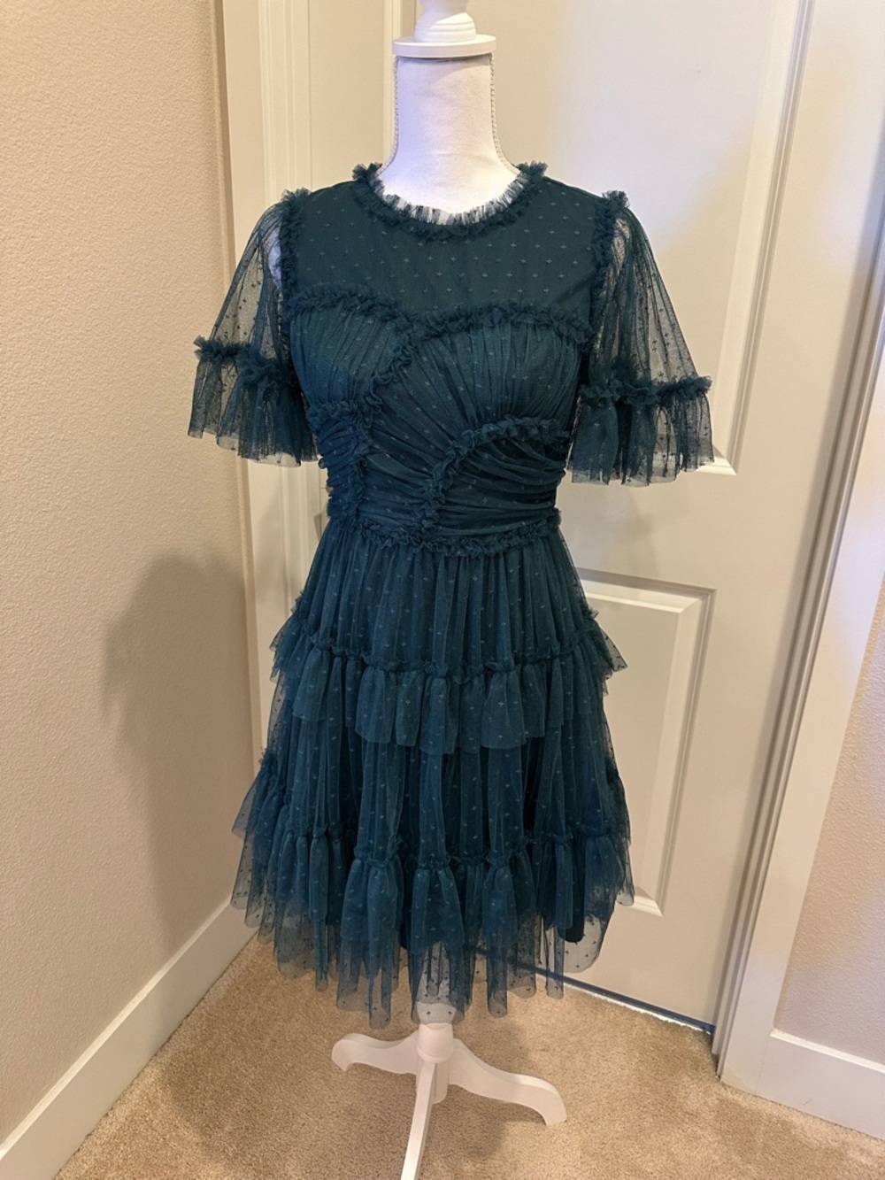 Women’s Teal Ruffled Tulle Cocktail Dress